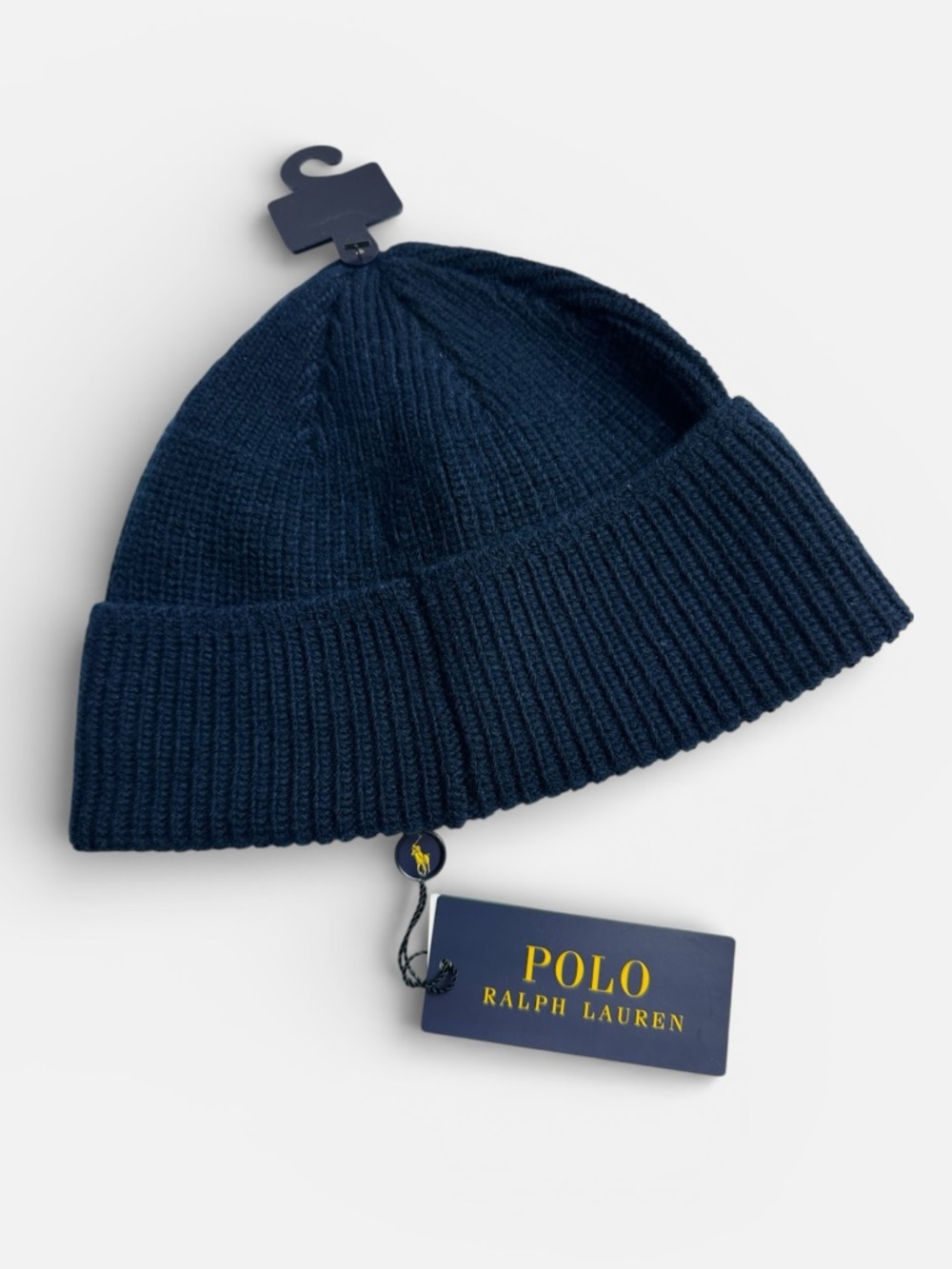 Polo Ralph Lauren Navy Blue Tiger Big P Football Patch Knit Beanie Hat NWT Wool - Picture 2 of 5